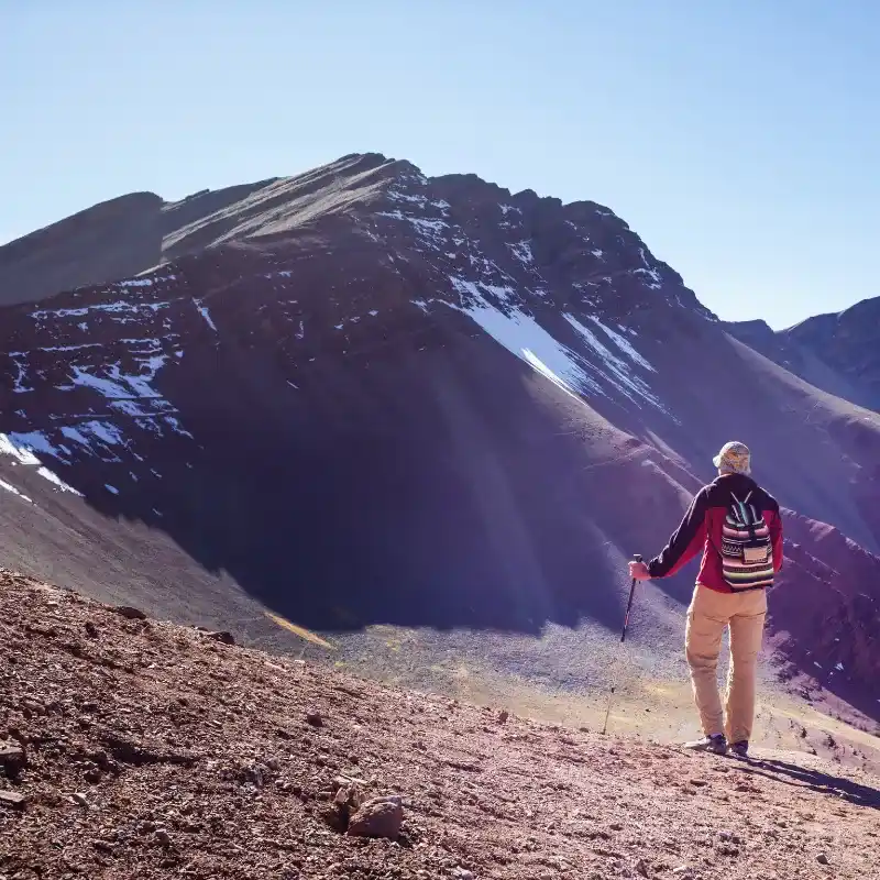 Rainbow Mountain in Peru, colorful striped peak on the Ausangate trek